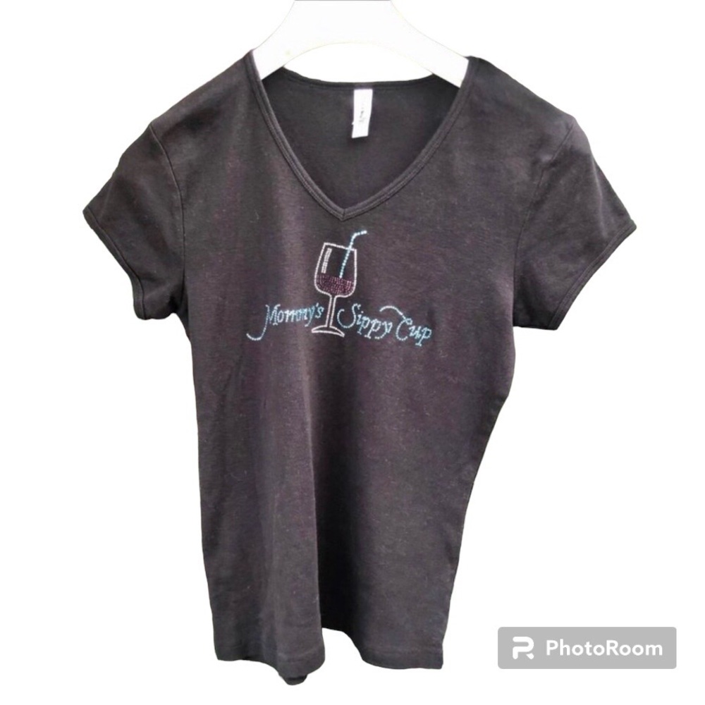 Mommy's Sippy Cup Shirt Rhinestone Tee Sz. Large
